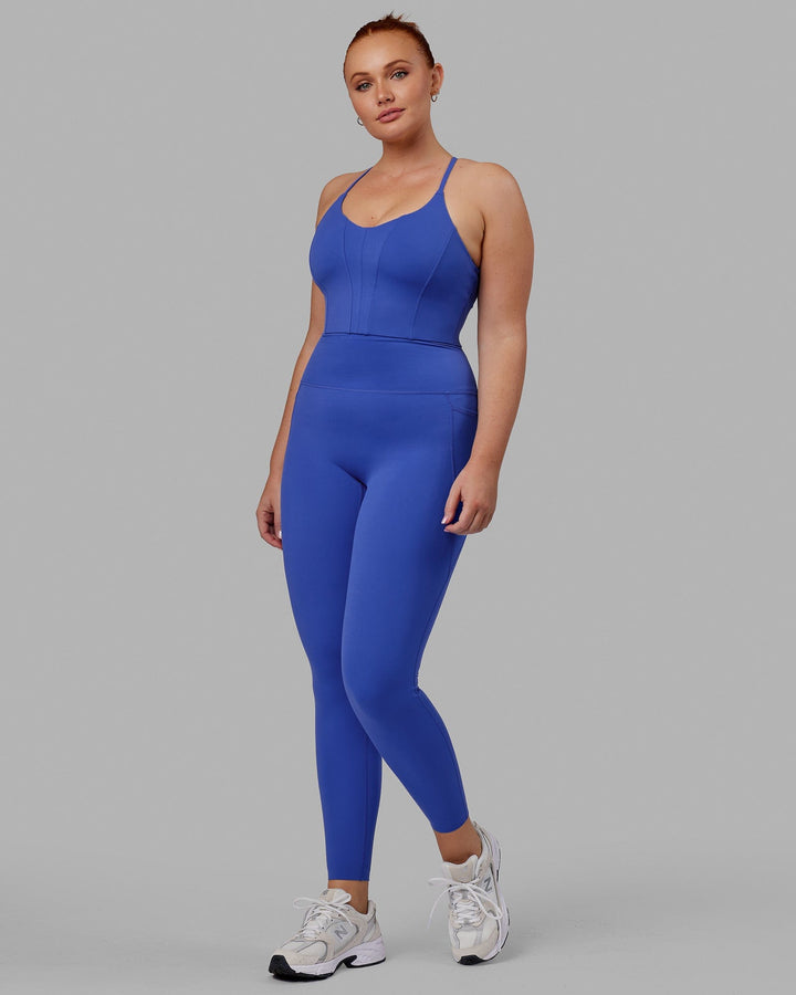 Woman wearing Elixir Full Length Tight With Pockets - Power Cobalt
