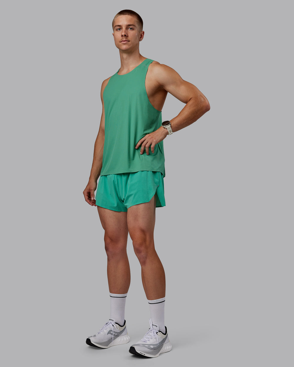 Man wearing Race Day 3" Lined Running Shorts - Mystic Green