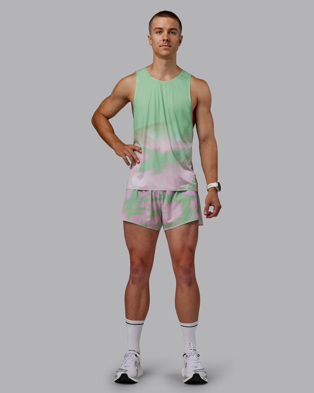 Man wearing Race Day 3" Lined Running Shorts - Mystic Print