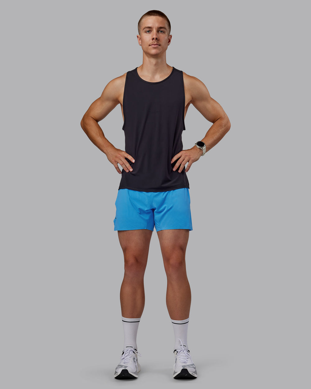 Man wearing UltraAir 5" Lined Performance Shorts - Azure Blue