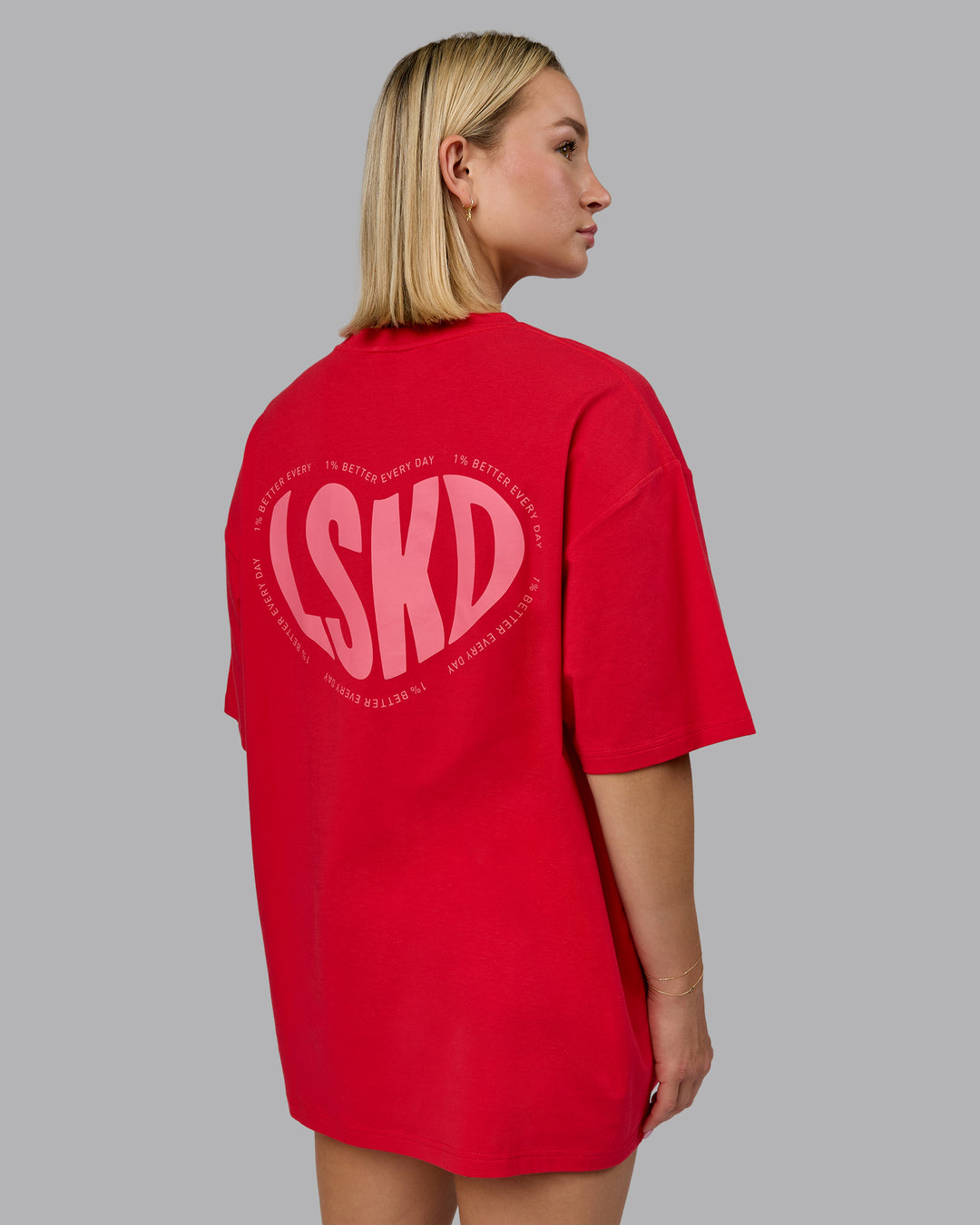 Woman wearing Unisex Love To Train FLXCotton Tee Oversize in Scarlet-Pink Lemonade | Size:L