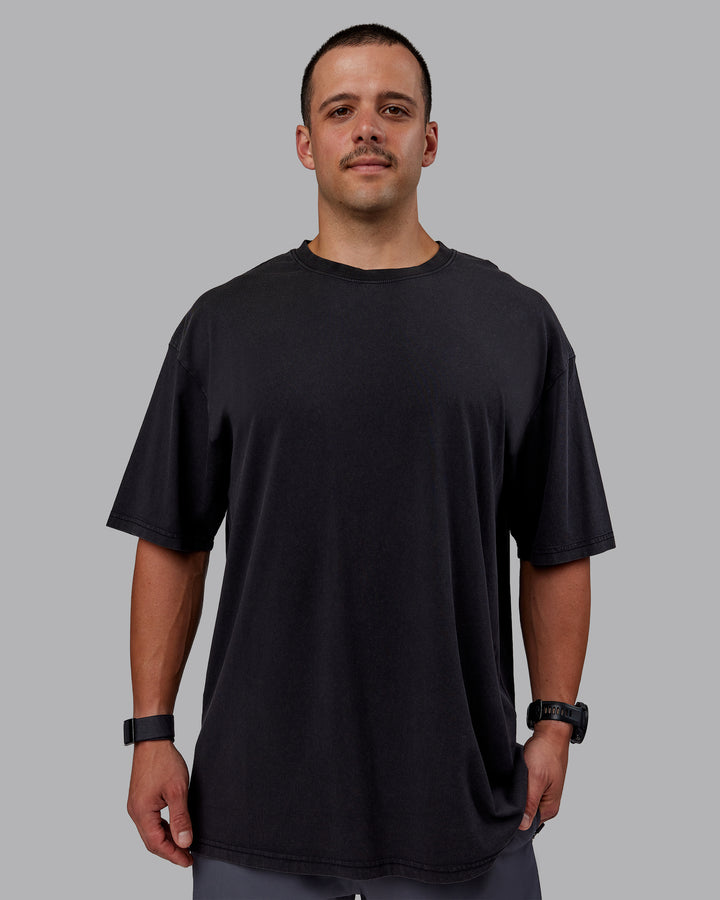 Man wearing Set The Standard Washed FLXCotton Oversized Tee in Black-Black | Size:L
