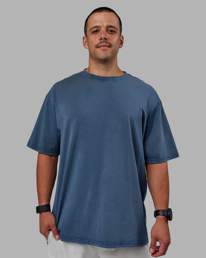 Man wearing Set The Standard Washed FLXCotton Oversized Tee in Indigo | Size:L
