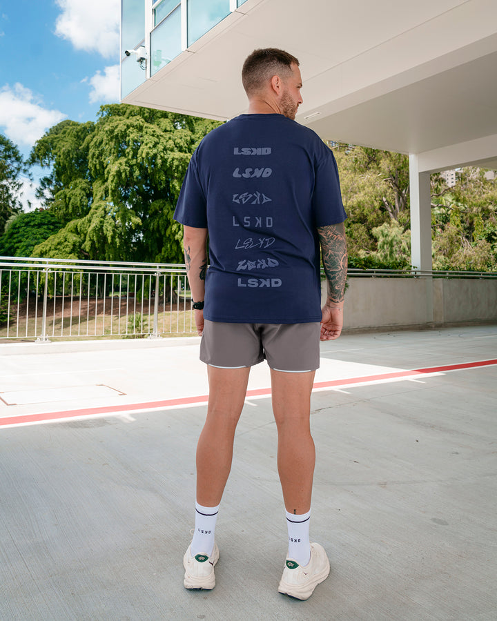 Man wearing Variation FLXCotton Oversized Tee in Future Navy-Light Navy | Size:M
