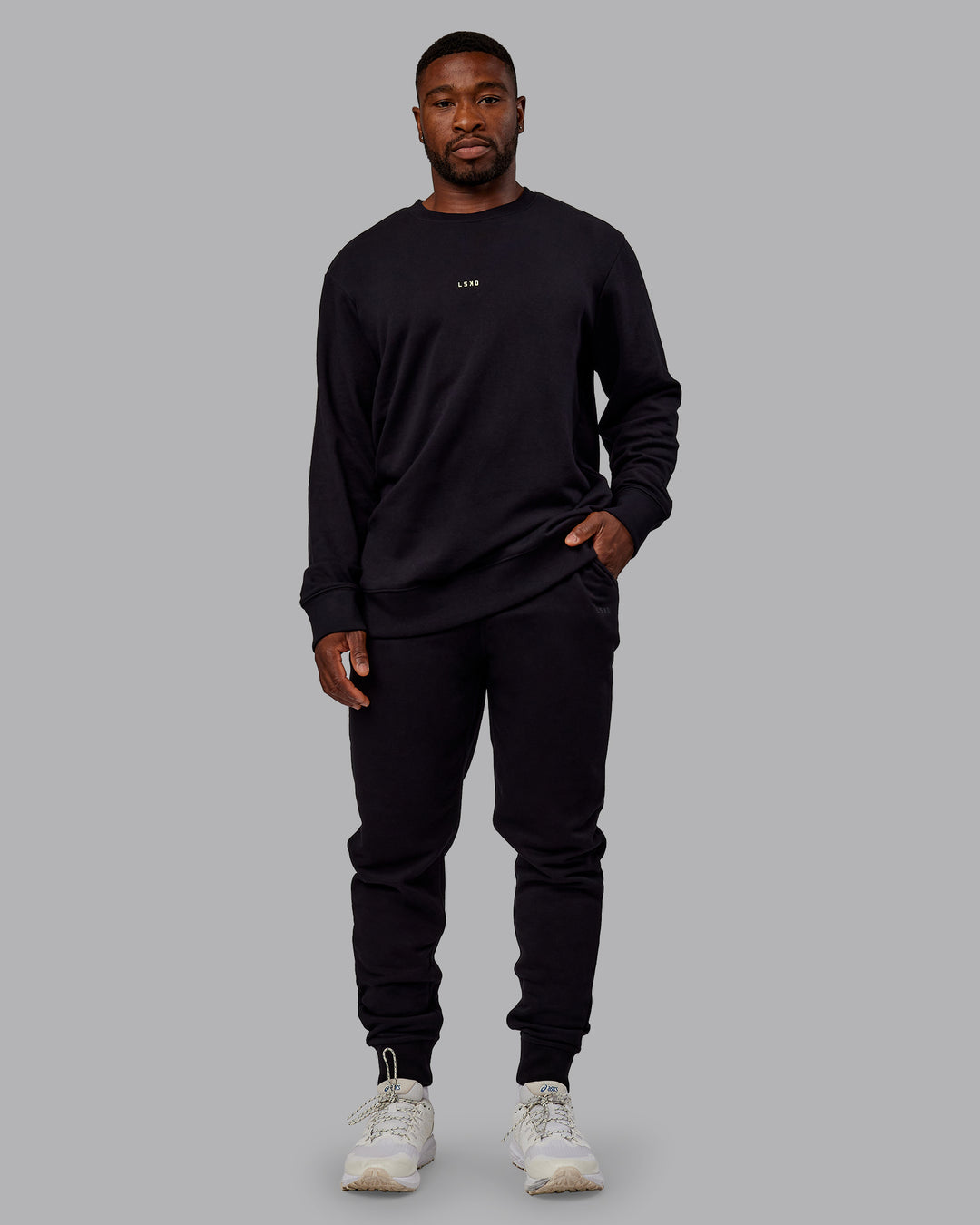 Man wearing Leg It Sweater - Black-Volt