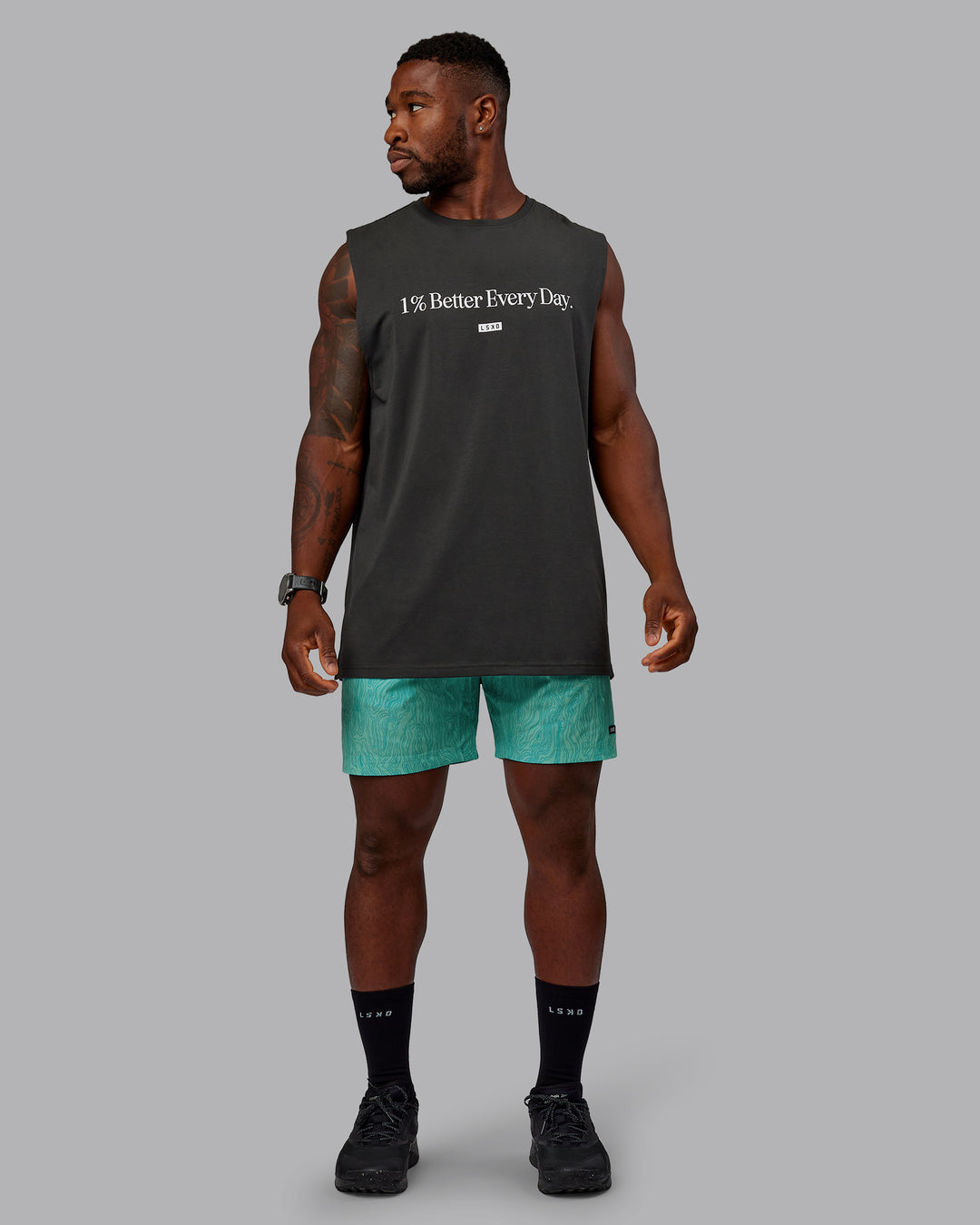 Man wearing 1% Better FLXCotton Training Fit Tank - Pirate Black