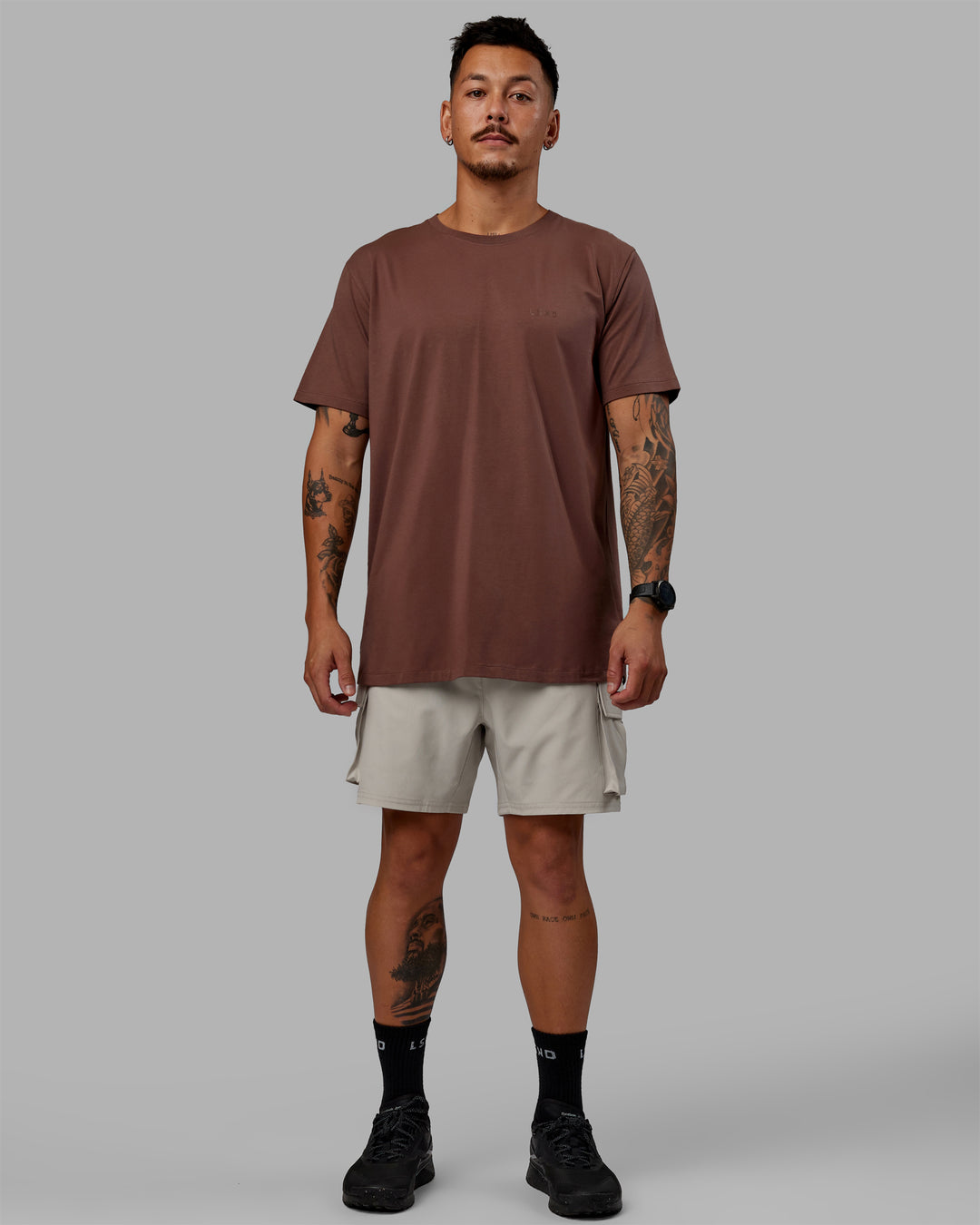 Man Wearing Deluxe PimaFLX Tee - Peppercorn