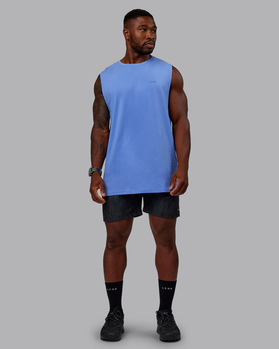 Man wearing Move Fast Value Series FLXCotton Tank - Cornflower Blue-Future Dusk