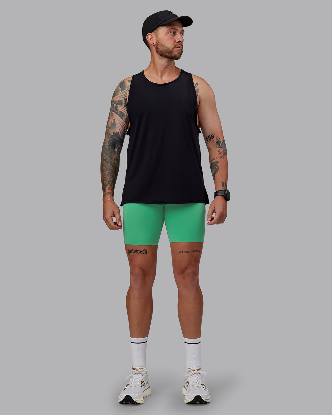 Man wearing Race Day Short Tight 8&quot; in Mystic Green | Size:M