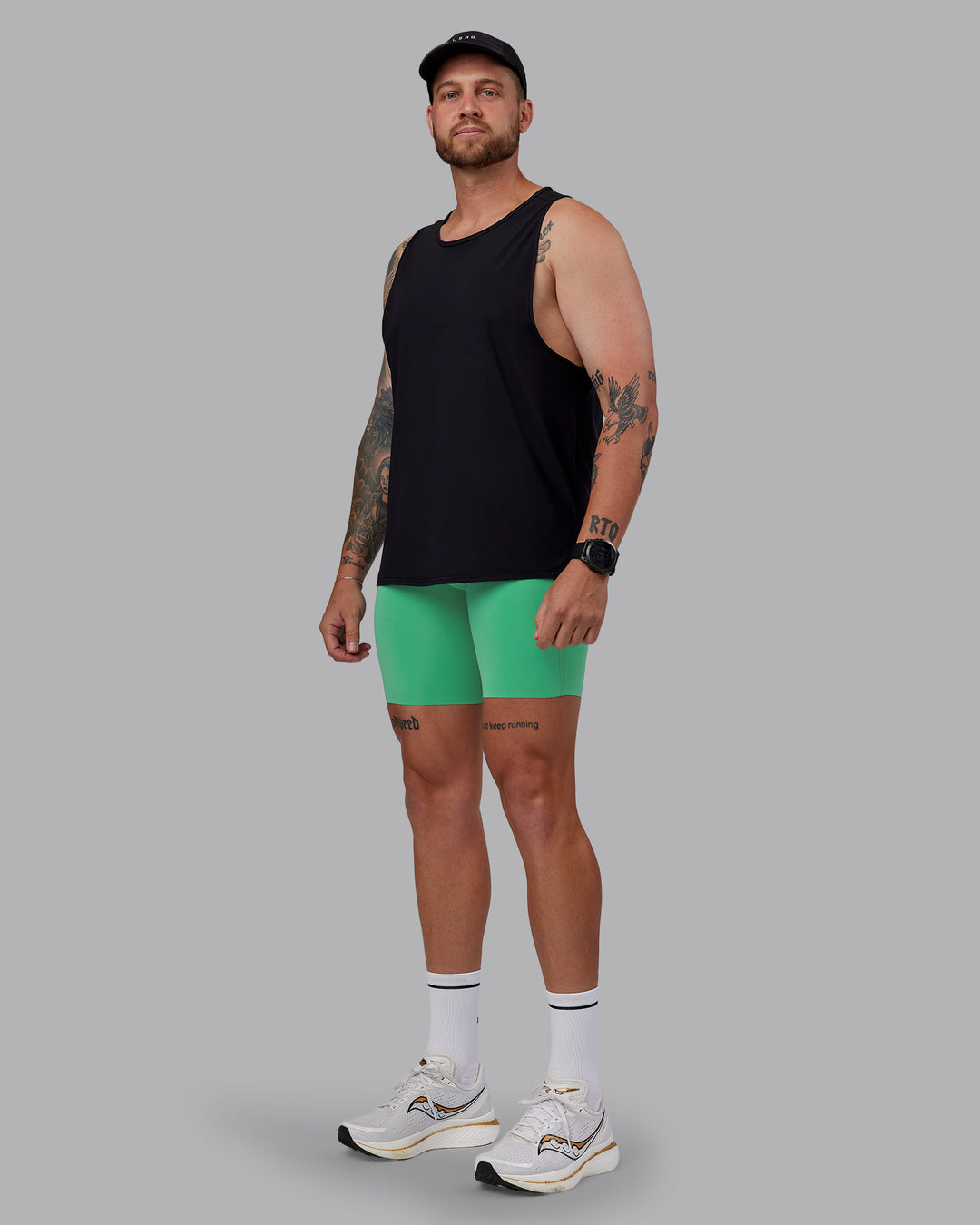 Man wearing Race Day Short Tight 8&quot; in Mystic Green | Size:M