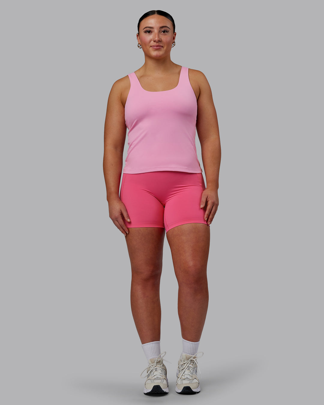 Woman wearing Staple Active Shelf Bra Tank - Bubblegum