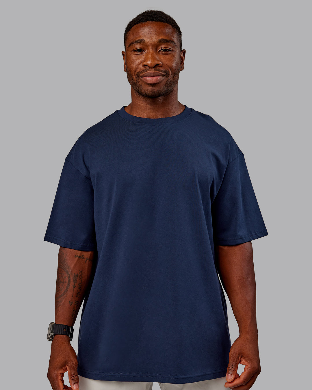 Man wearing Variation FLXCotton Oversized Tee in Future Navy-Light Navy | Size:M