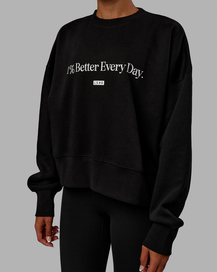 Woman wearing 1% Better Heavyweight Sweater - Black-White
