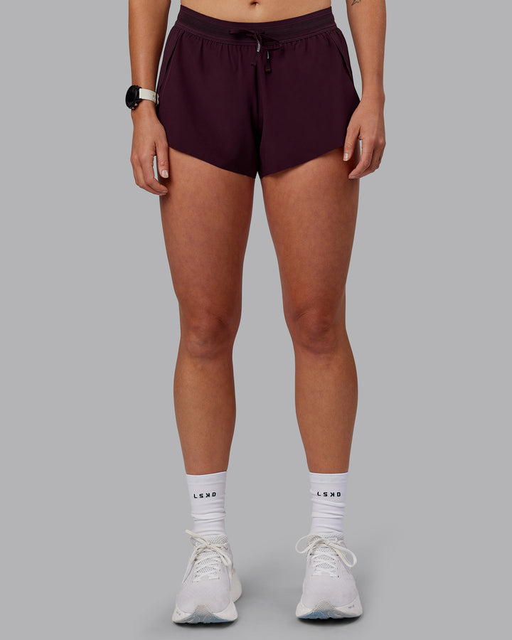 Woman wearing Accelerate 3&quot; Run Shorts - Mulberry
