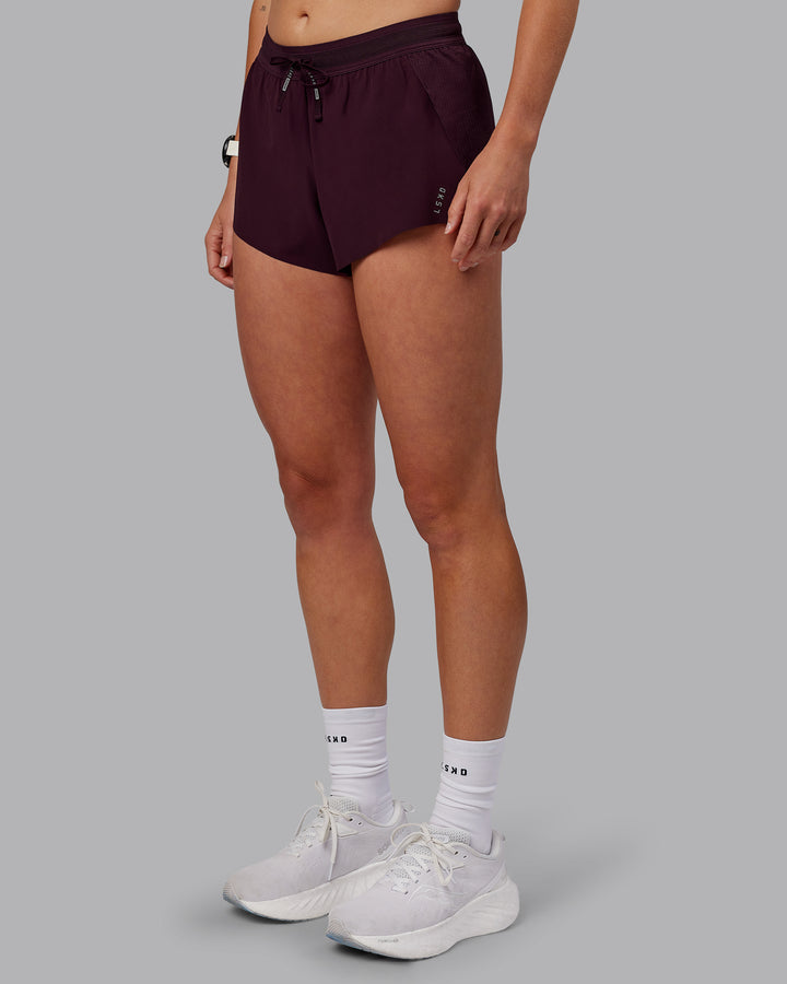 Woman wearing Accelerate 3&quot; Run Shorts - Mulberry
