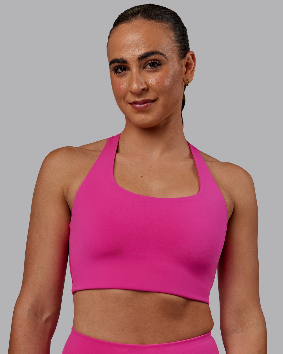 Woman wearing Ace Long Line Bra - Fuchsia Pink