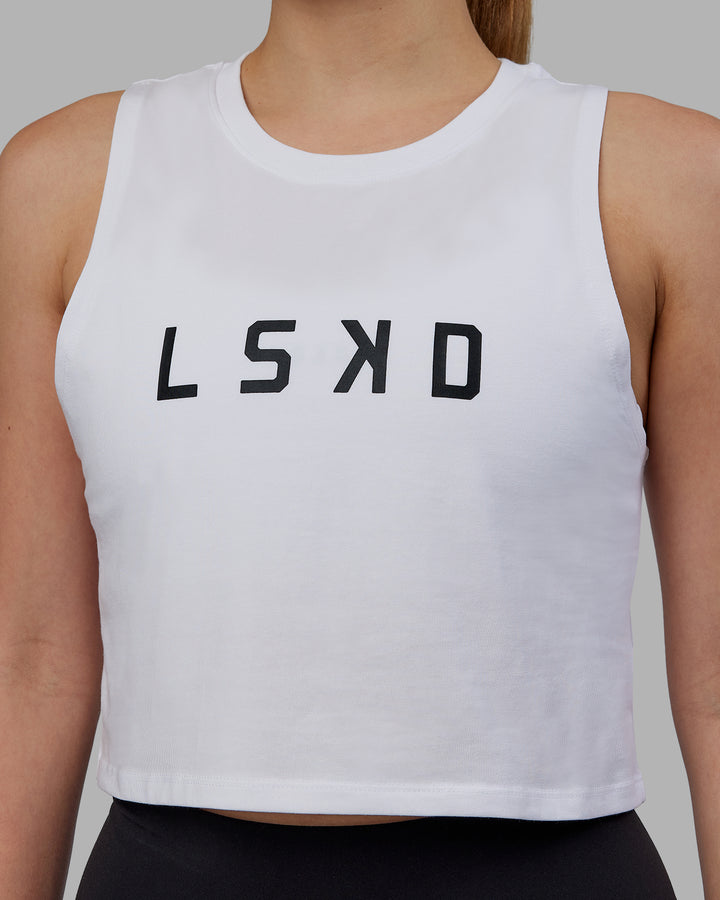 Woman wearing Agile FLXCotton Tank - White-Black
