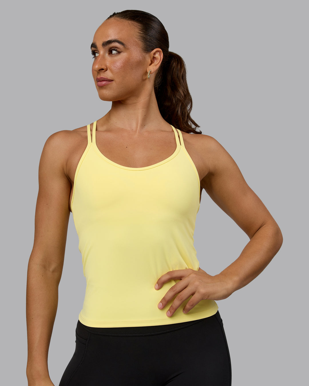 Woman wearing Balance Active Shelf Bra Tank - Lemon