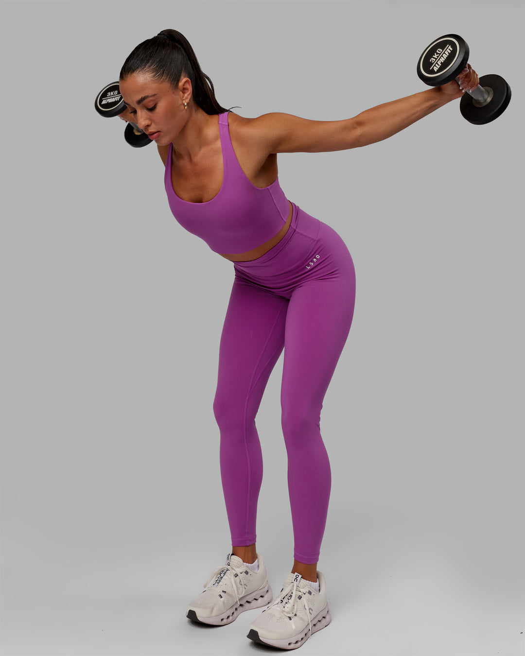 Woman wearing Base 2.0 Full Length Tights - Hyper Violet