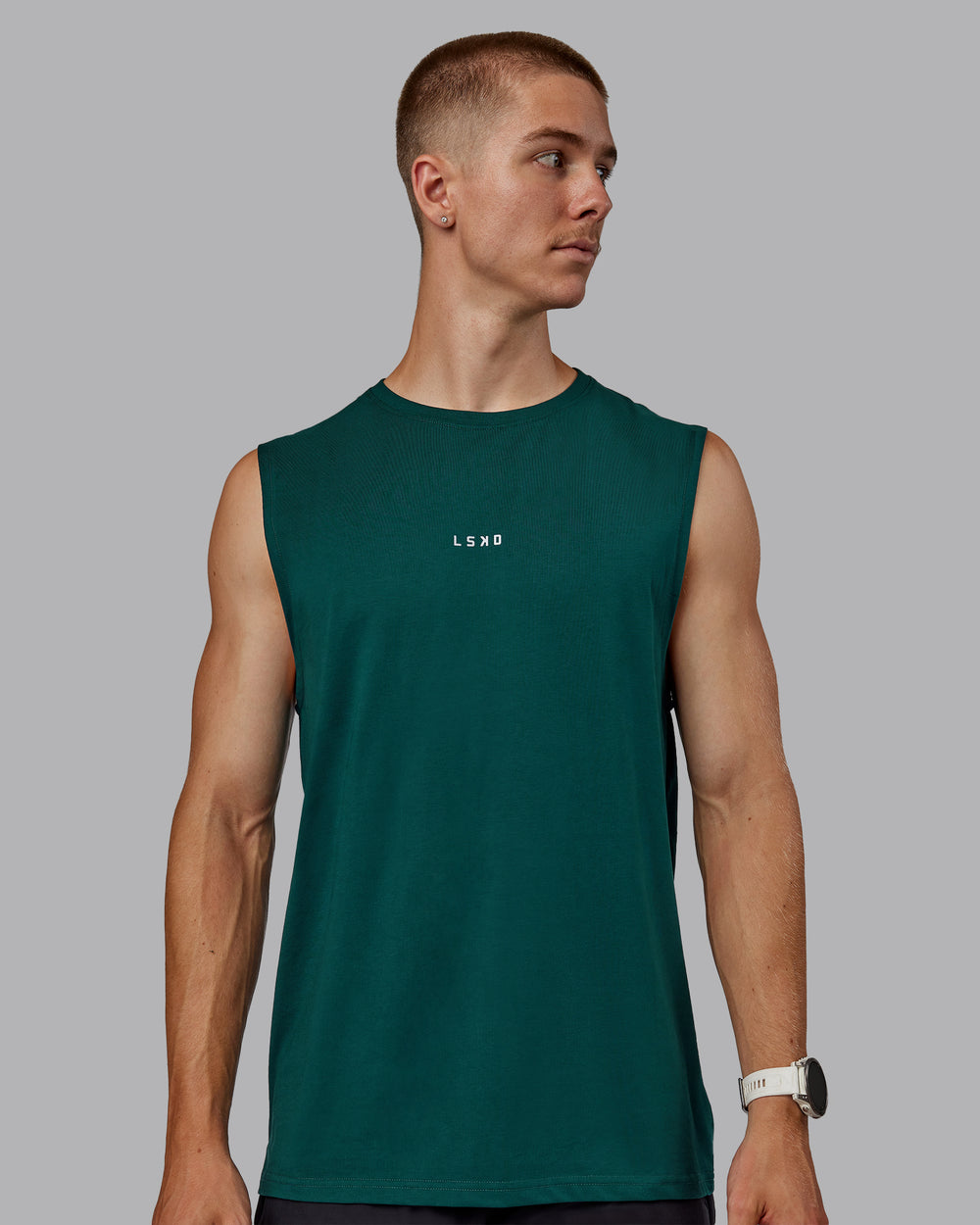 Man wearing Base FLXCotton Tank - Dark Moss