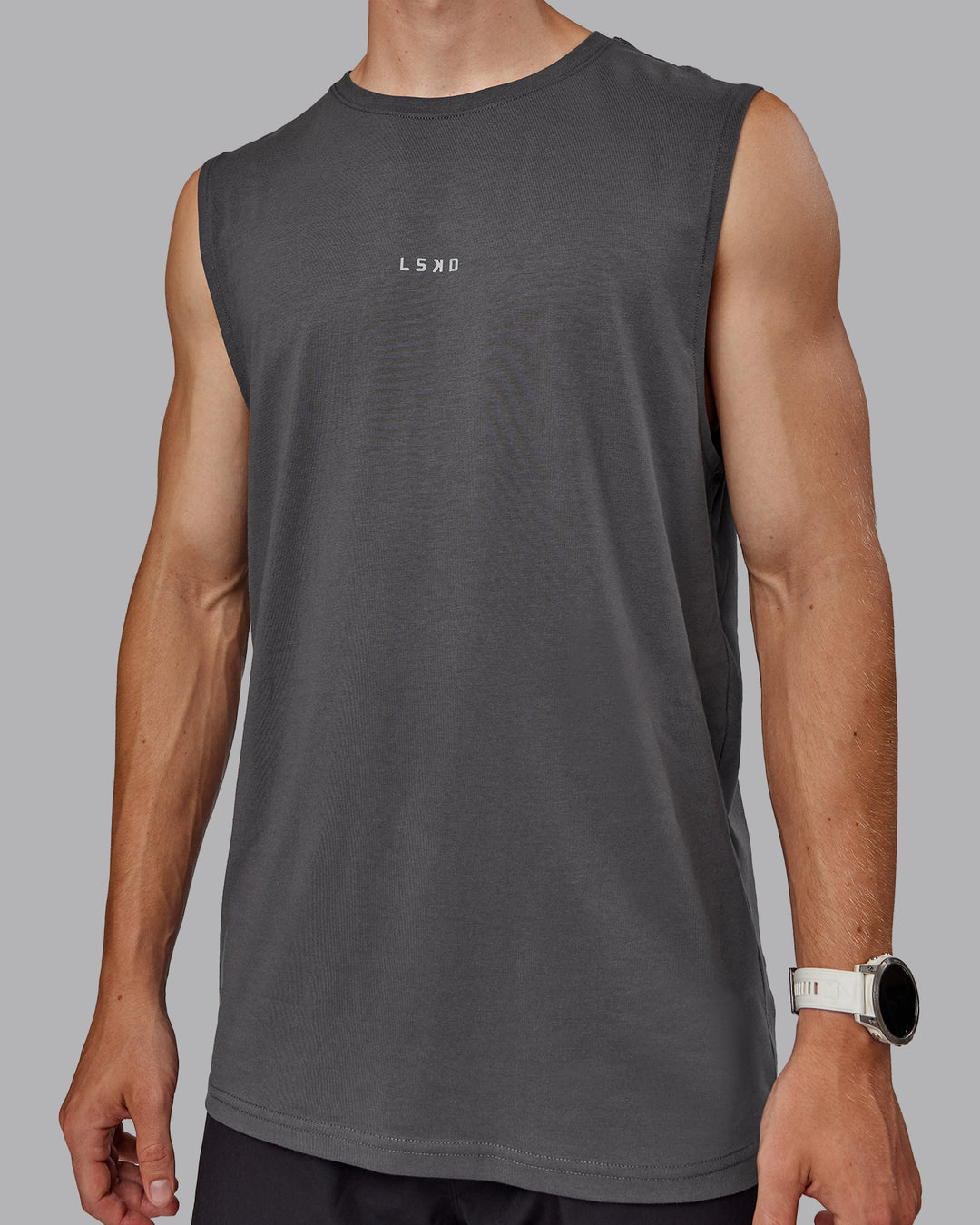 Man wearing Base FLXCotton Tank - Dark Storm