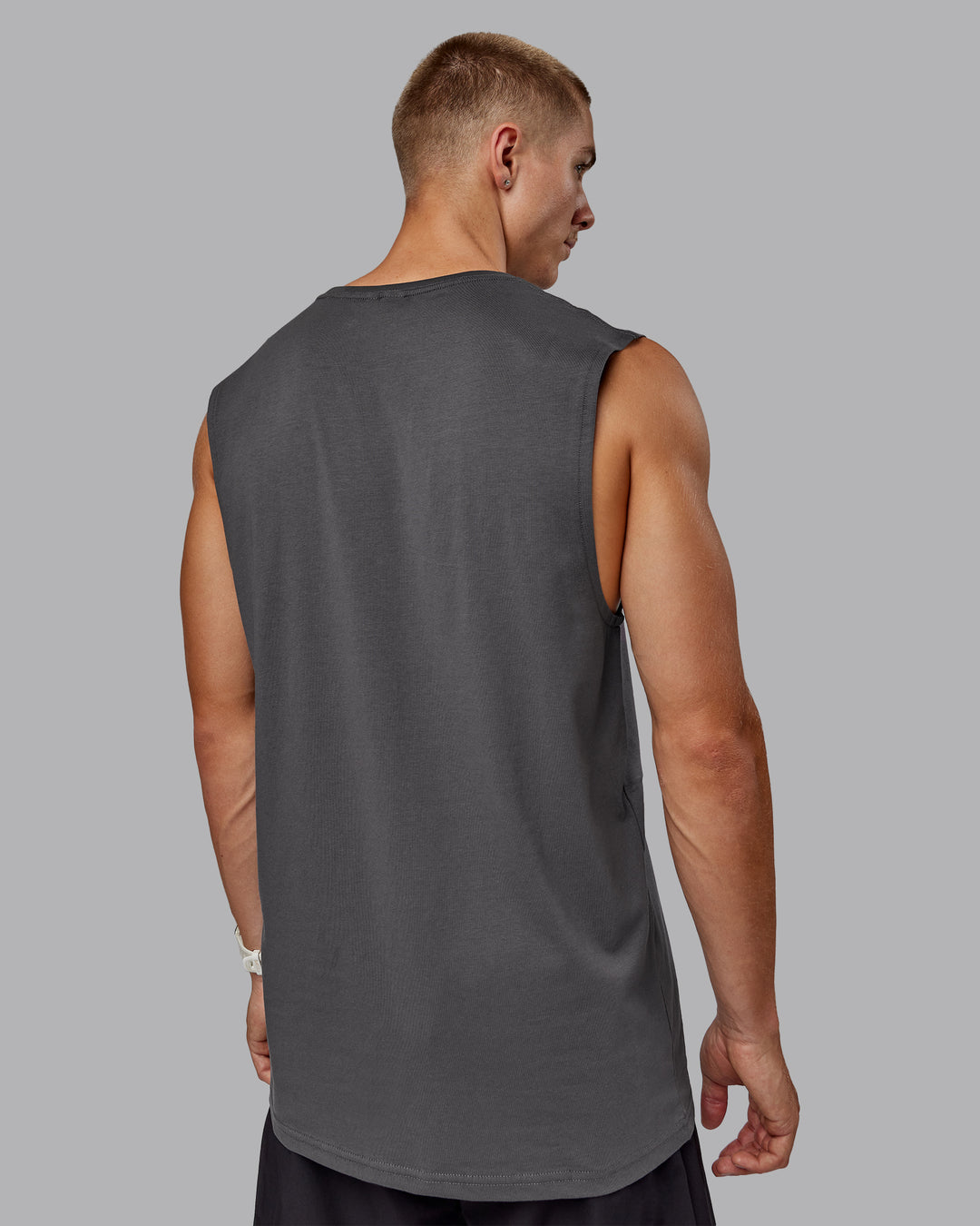 Man wearing Base FLXCotton Tank - Dark Storm