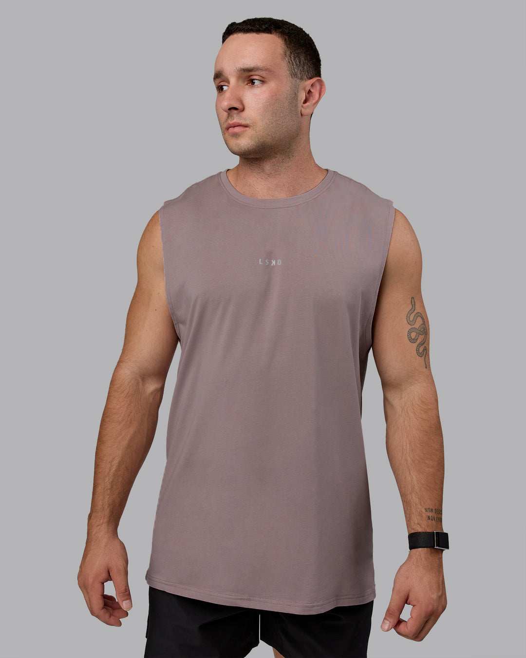 Man wearing Base FLXCotton Tank - Greyish Purple