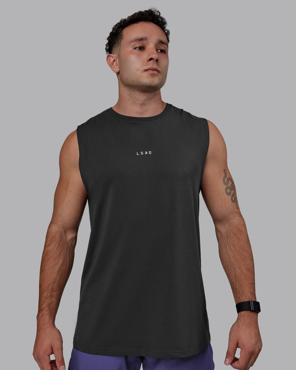 Man wearing Base FLXCotton Tank - Pirate Black