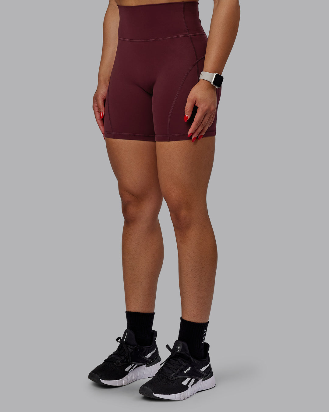 Woman wearing Bend Mid Short Tight - Dark Cherry