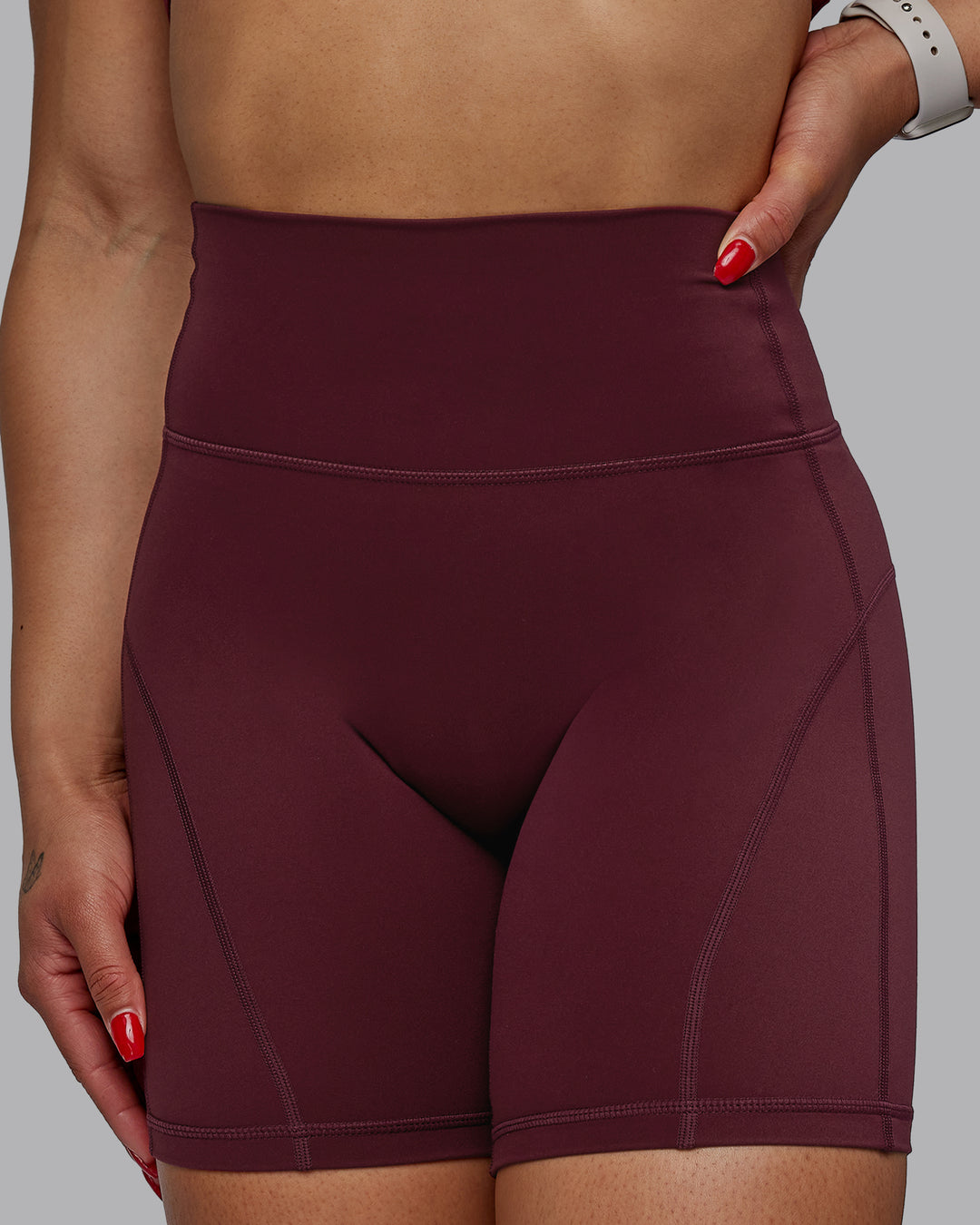 Woman wearing Bend Mid Short Tight - Dark Cherry