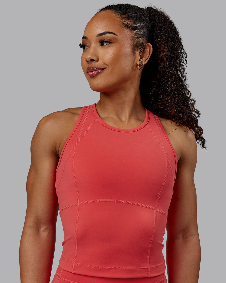 Woman wearing Bend Performance Tank - Cayenne