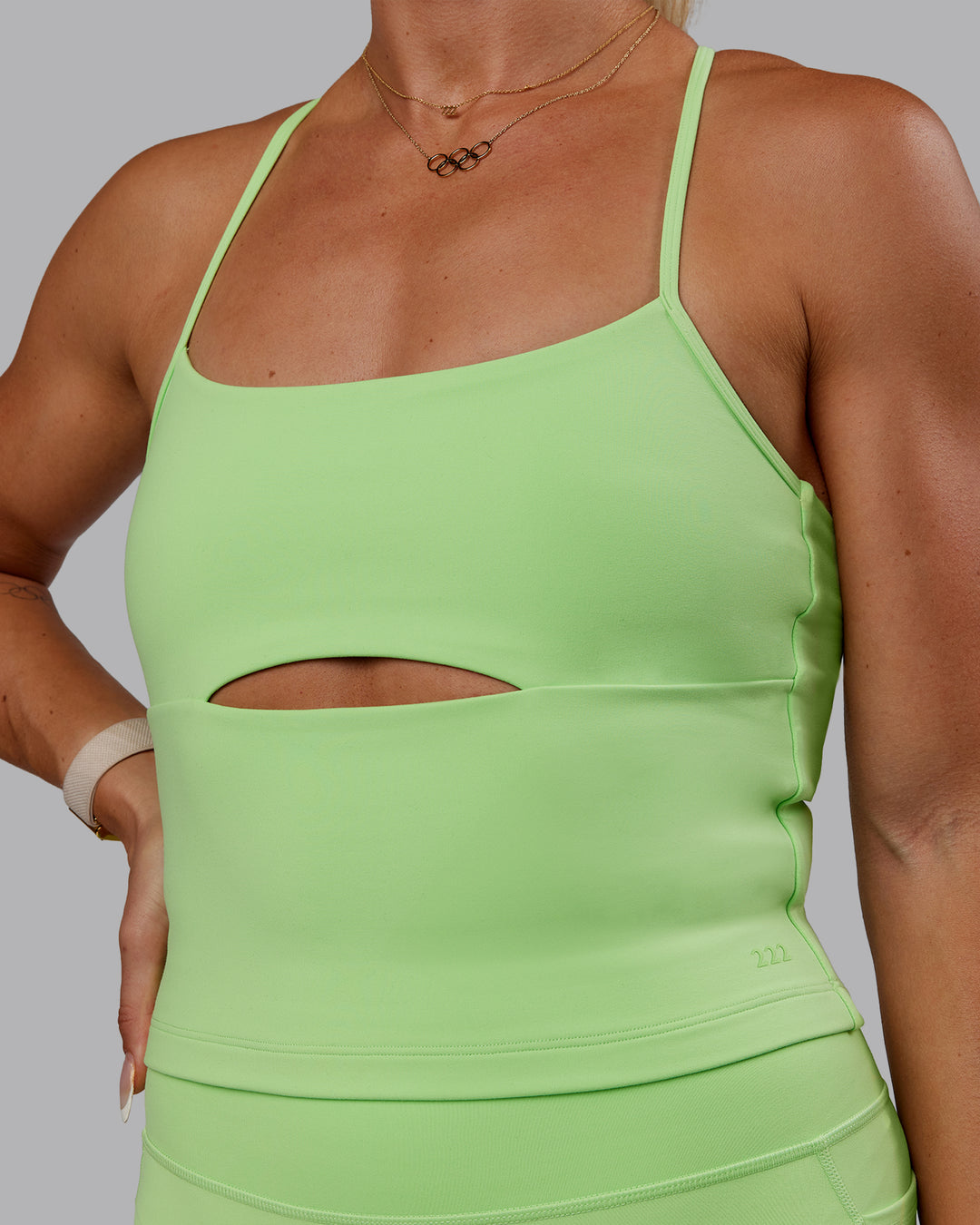 Woman wearing Bree Masters Form Shelf Bra Tank - Pastel Lime