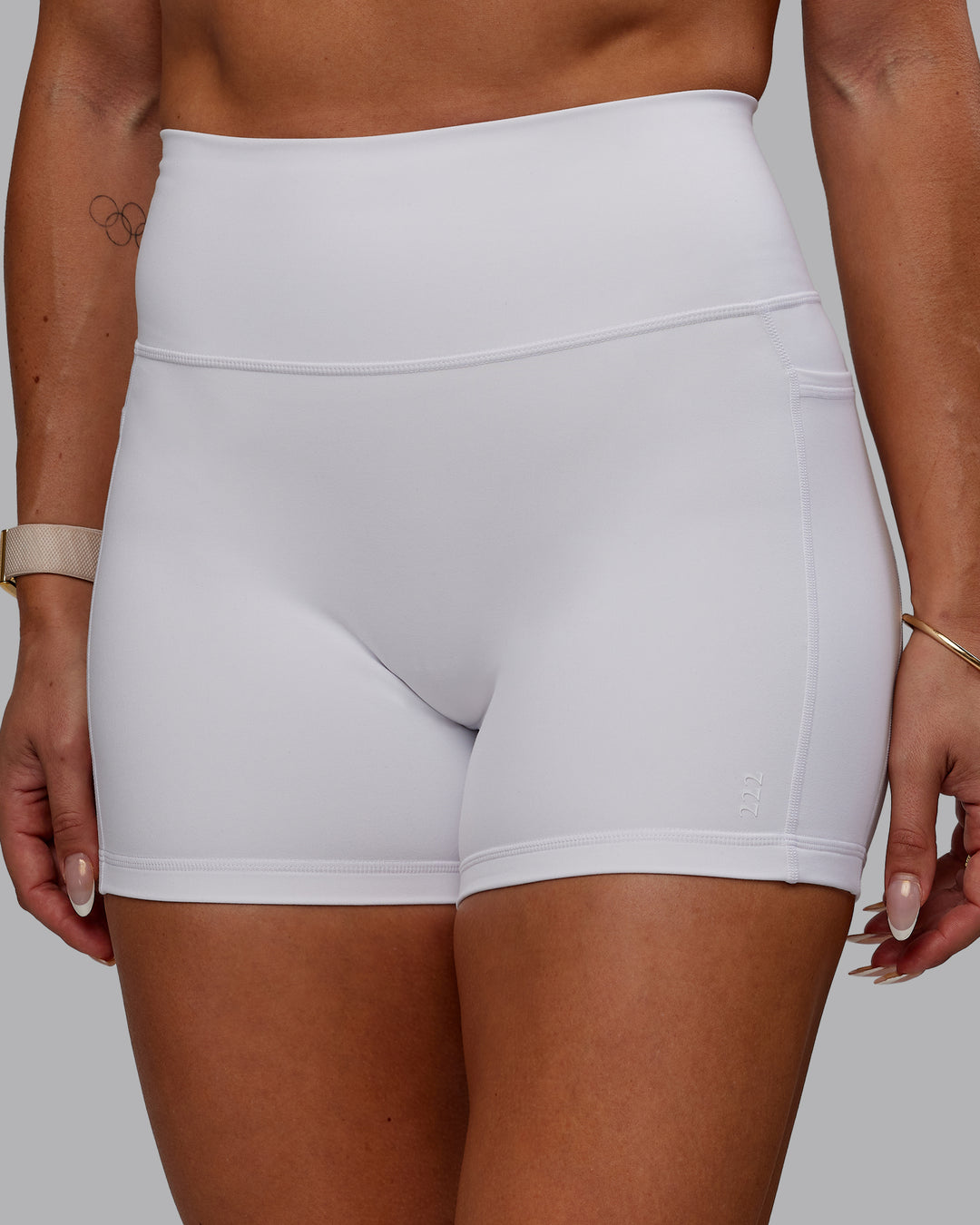 Woman wearing Bree Masters Fusion X-Short Tights with Pockets - White