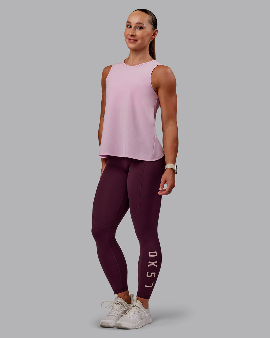 Woman wearing Breeze Training Tank - Marshmallow