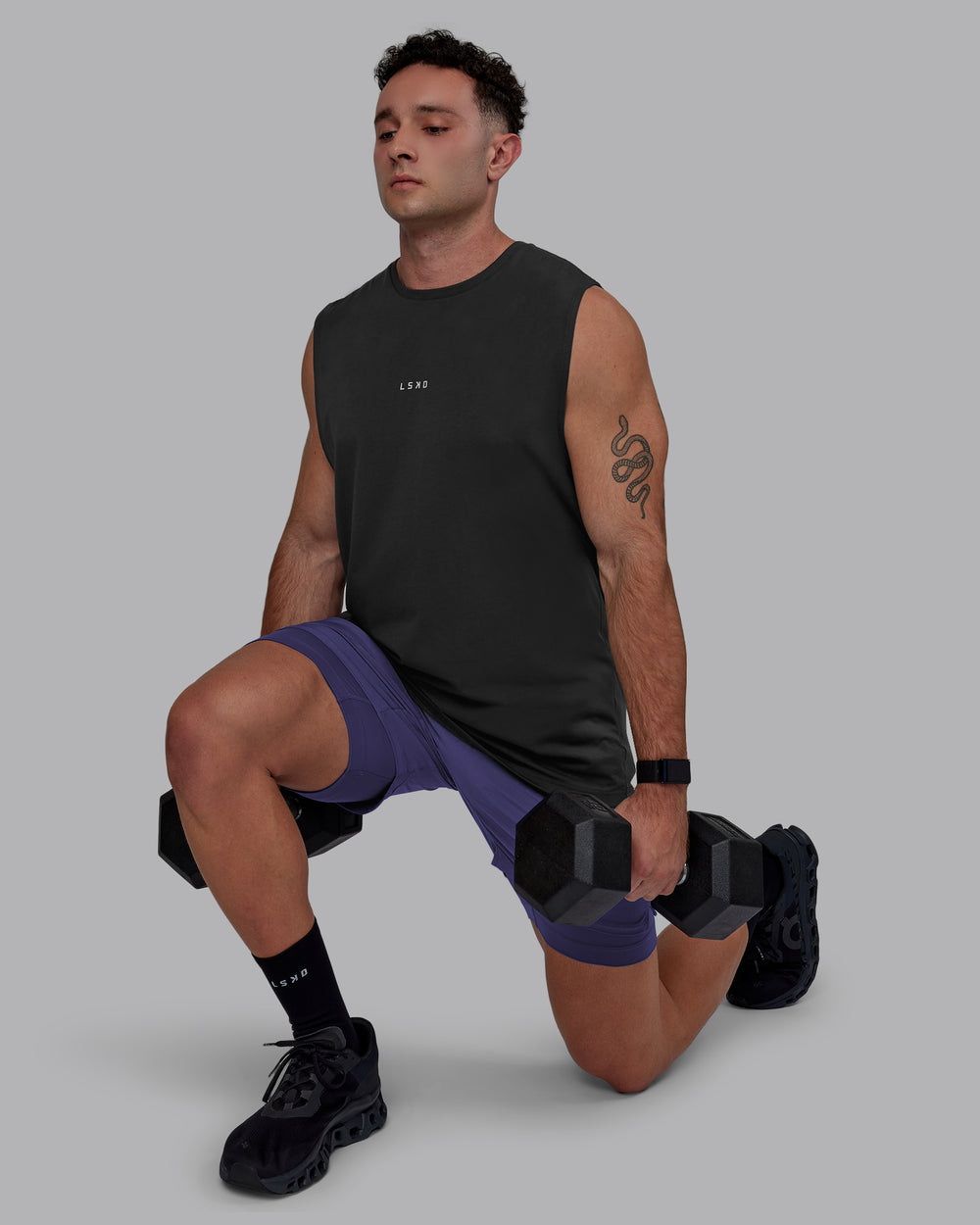 Man wearing Challenger 6" Lined Performance Shorts - Future Dusk