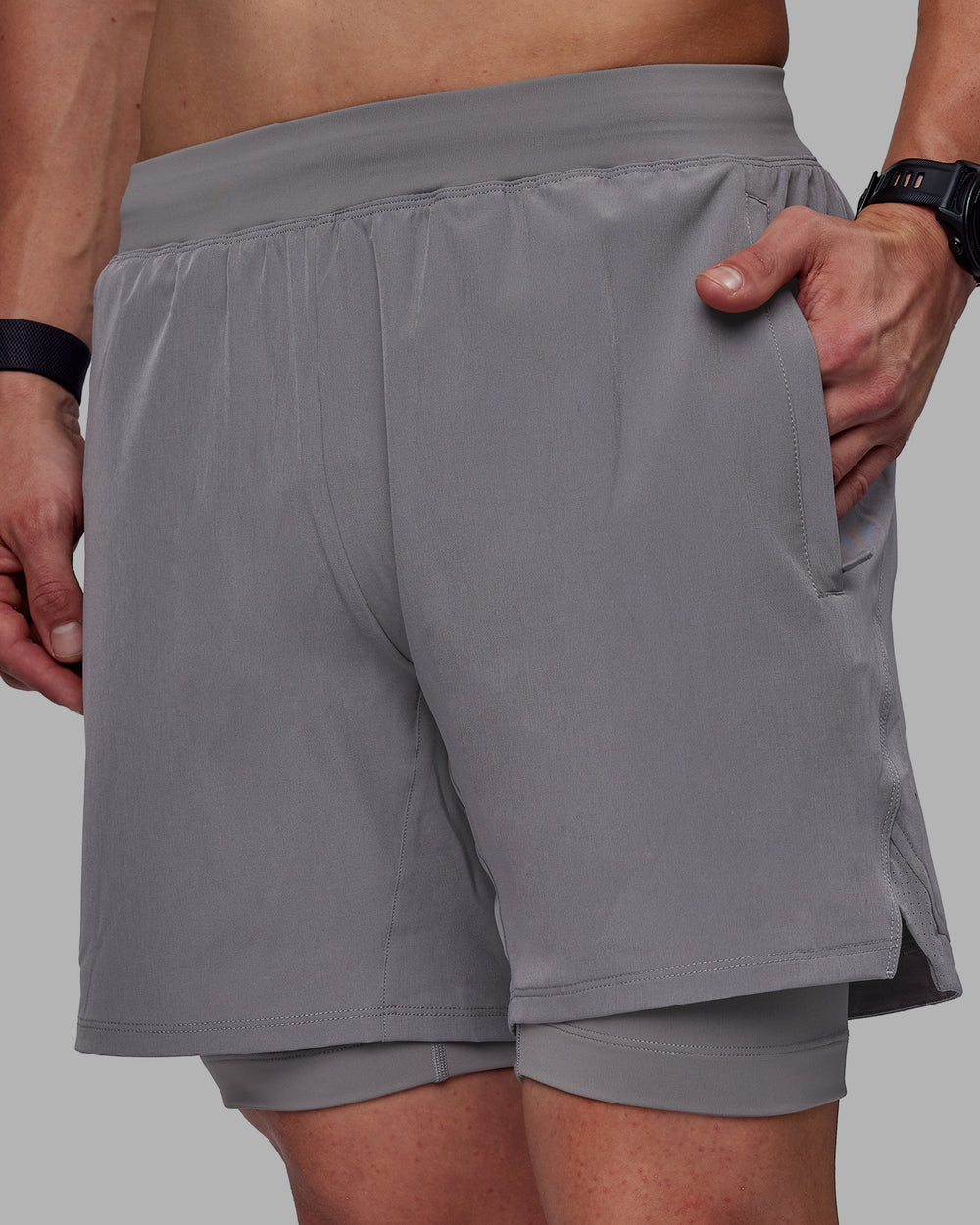 Man wearing Challenger 6" Lined Performance Shorts - Storm Front