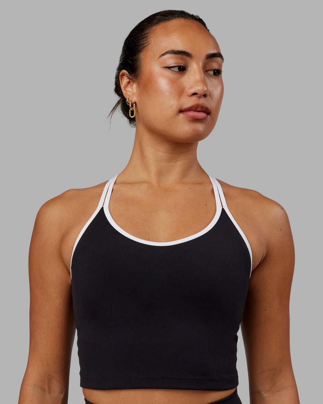 Woman wearing Contrast Active Shelf Bra Tank - Black-White