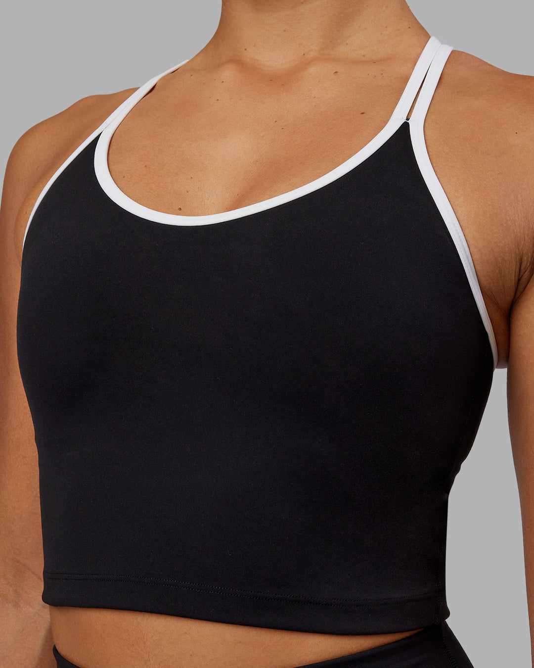 Woman wearing Contrast Active Shelf Bra Tank - Black-White