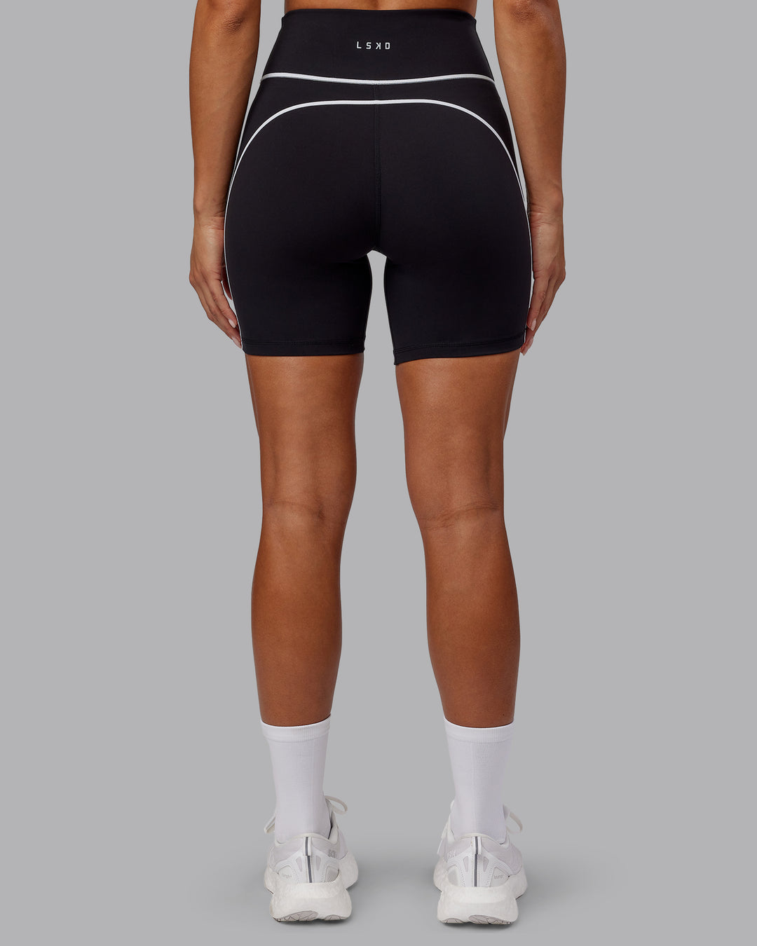 Woman wearing Contrast Mid Short Tights - Black-White