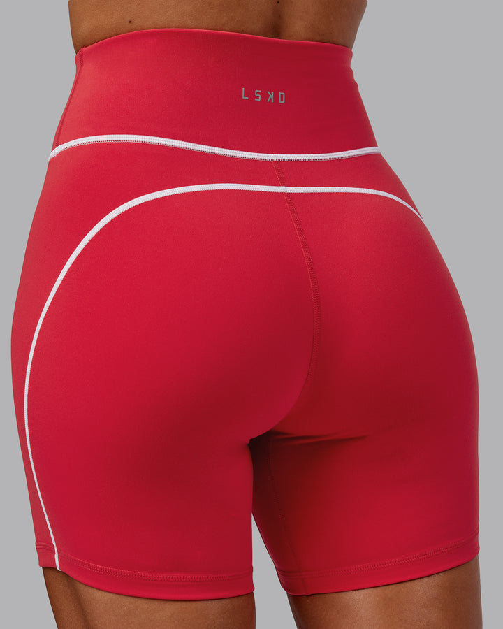 Woman wearing Contrast Mid Short Tights - Scarlet-White
