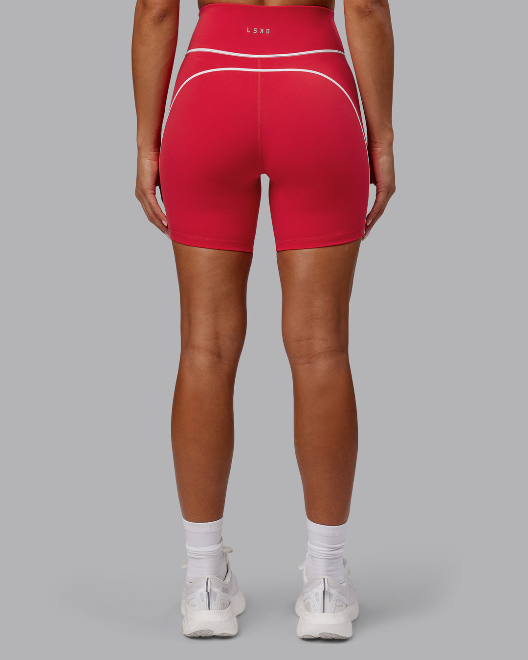 Woman wearing Contrast Mid Short Tights - Scarlet-White