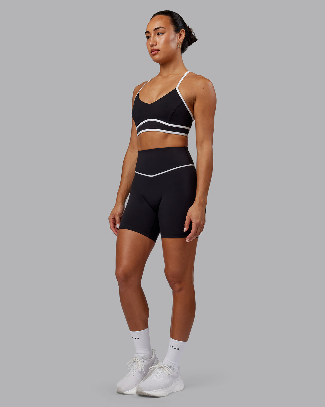 Woman wearing Contrast Sports Bra - Black-White