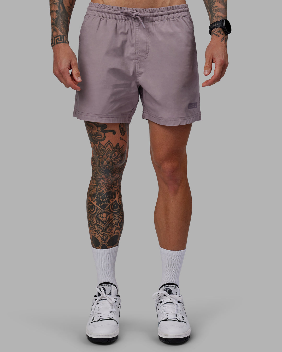 Man wearing Daily 5&quot; Shorts - Grey Purple