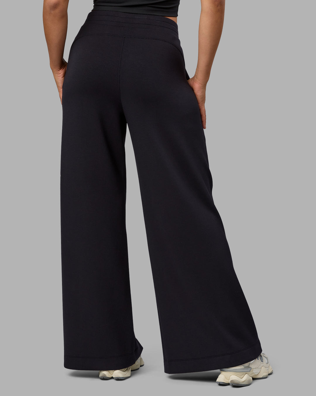 Woman wearing Elevate SoftTouch Wide Leg Pants - Black-Black