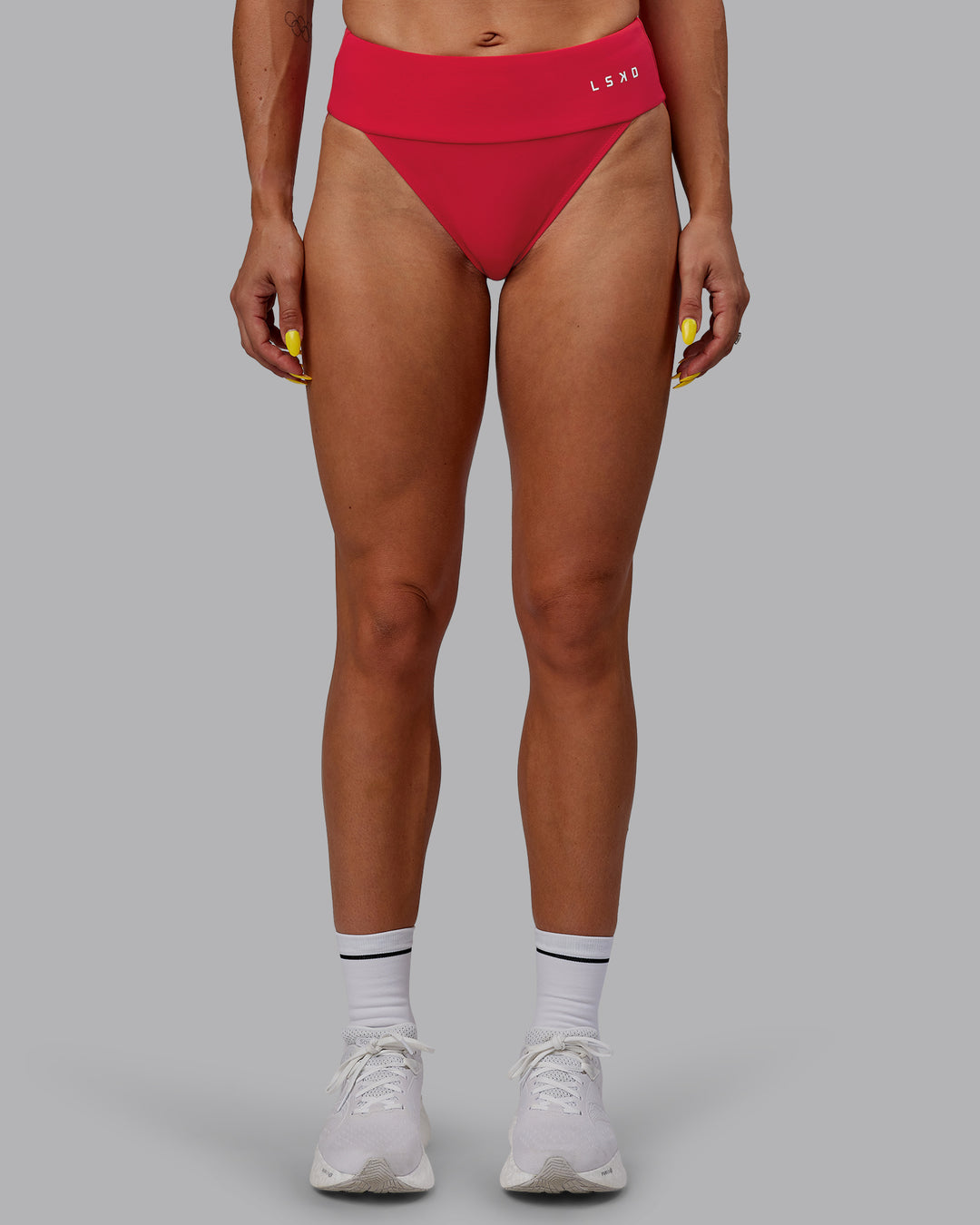 Woman wearing Elevate Sprinting Briefs - Scarlet