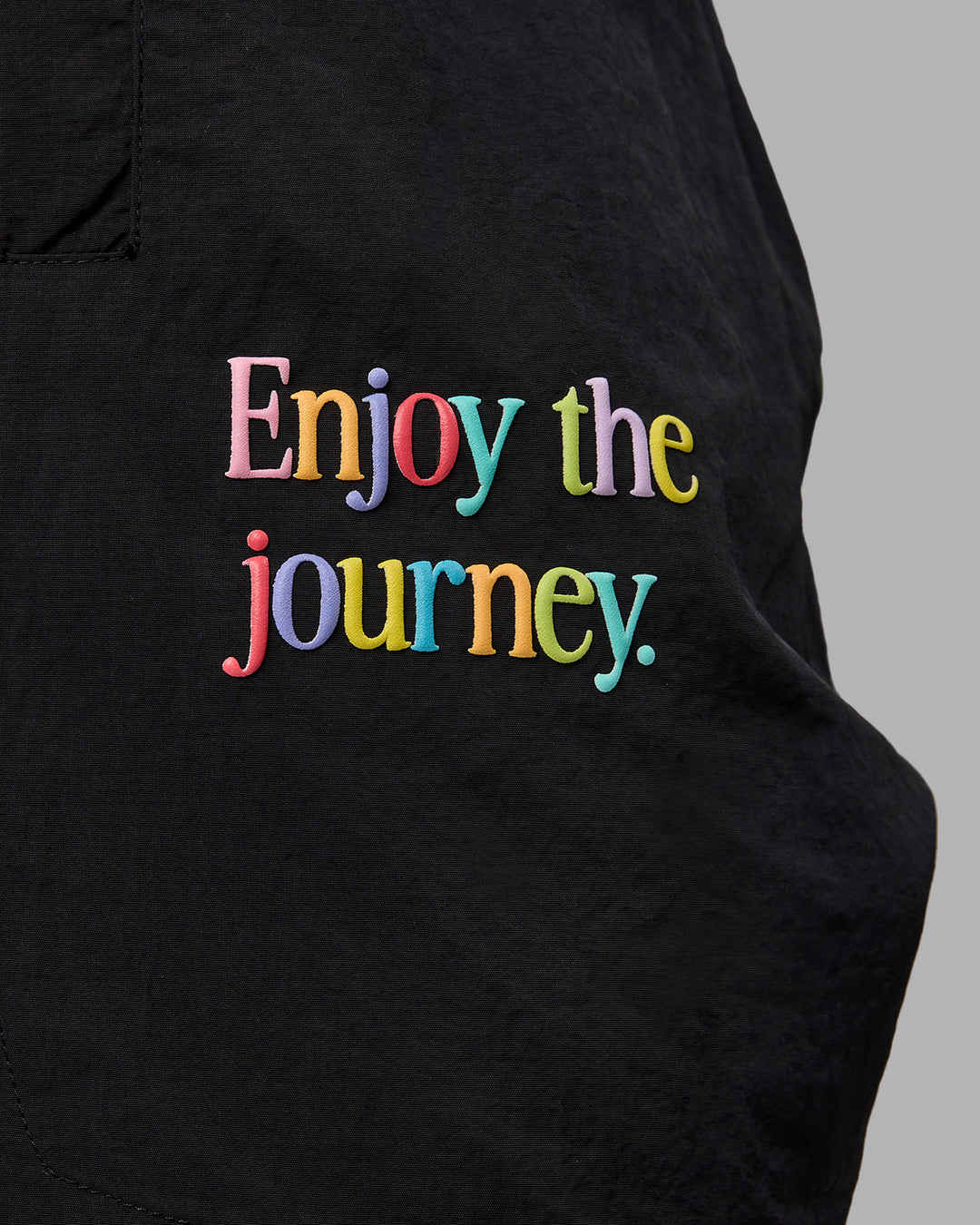 Man wearing Enjoy The Journey 5&quot; Shorts - Black-Multi