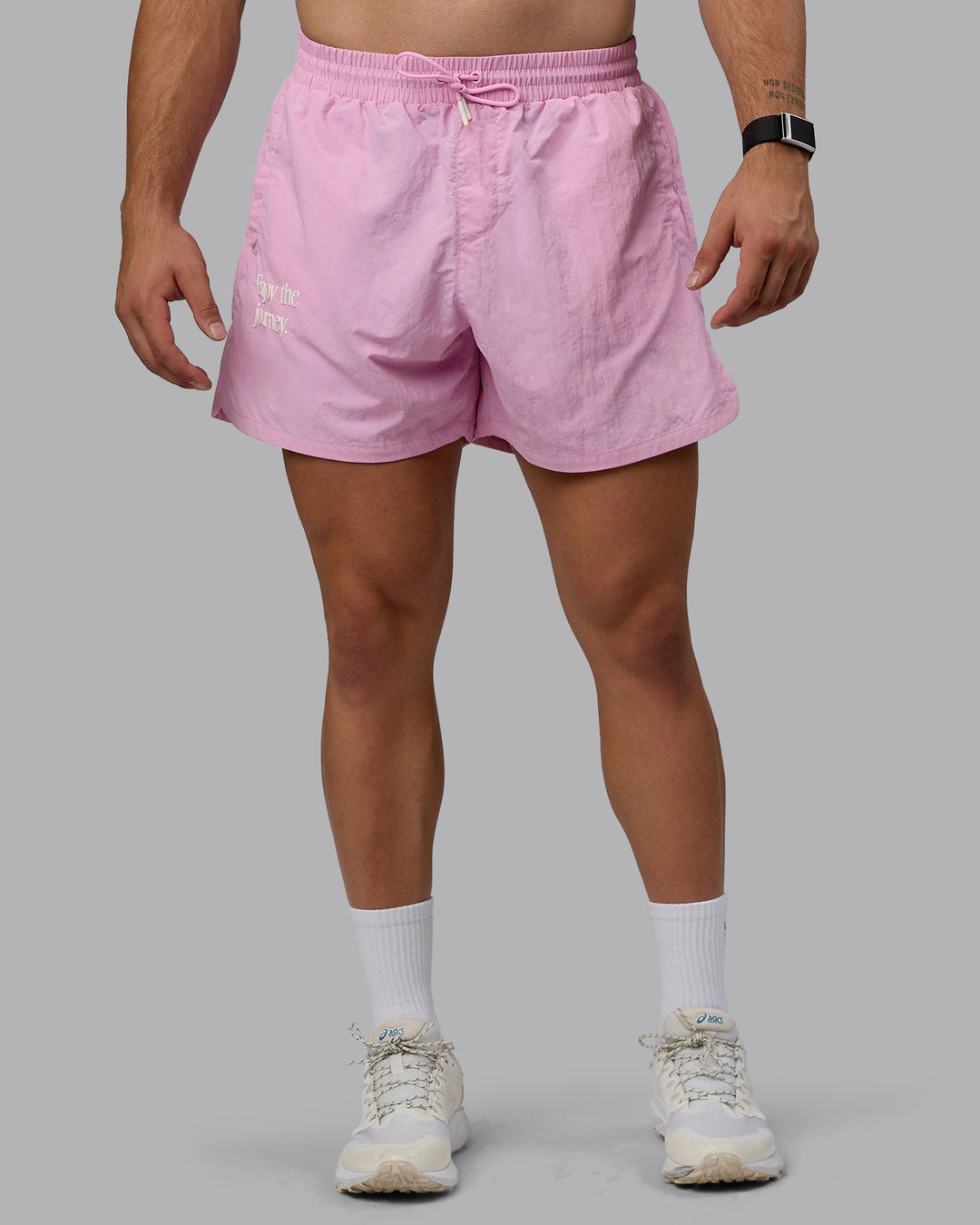 Man wearing Enjoy The Journey 5&quot; Shorts - Bubblegum