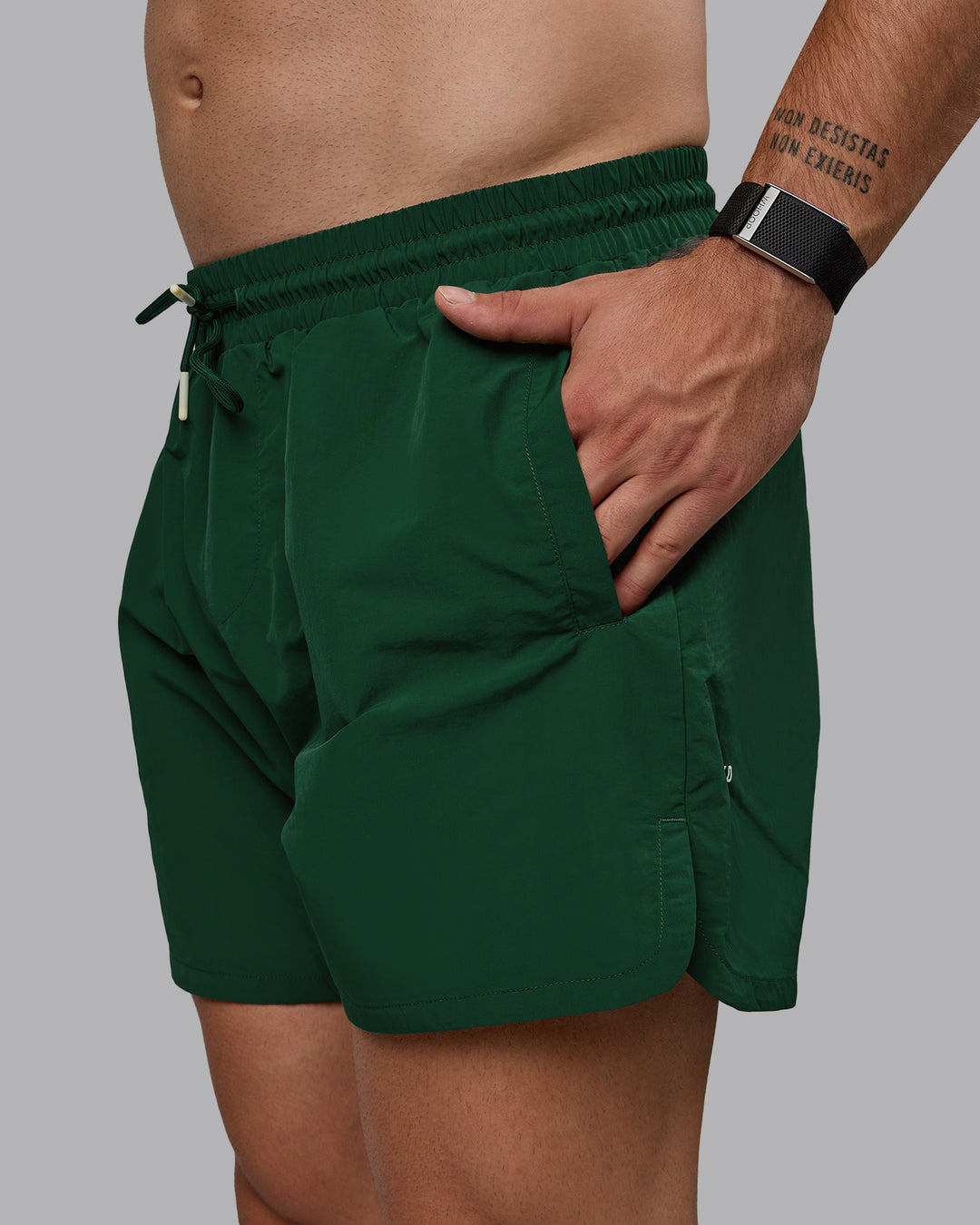 Man wearing Enjoy The Journey 5&quot; Shorts - Deep Emerald-Off White