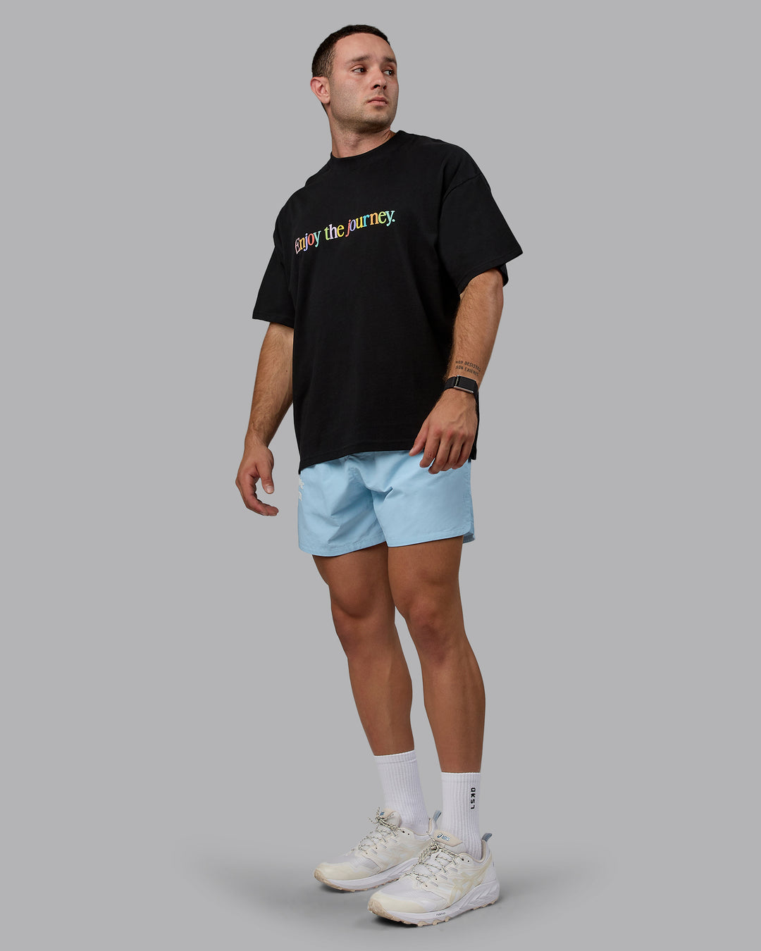 Man wearing Enjoy The Journey 5&quot; Shorts - Glacial Blue