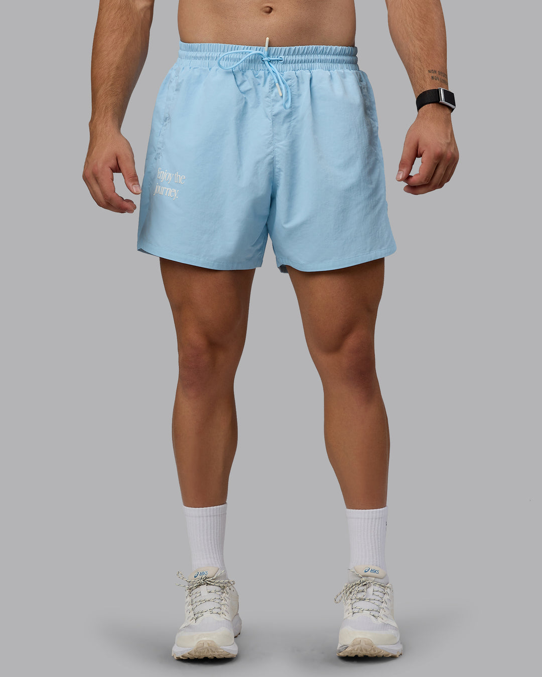 Man wearing Enjoy The Journey 5&quot; Shorts - Glacial Blue